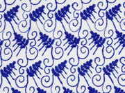 bestickter Viskosestoff Zweige Stickerei, blau wei