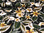 RESTSTCK 76 cm Baumwollsatin elastisch Callas Blumen schwarz senf