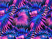 Badeanzugstoff Funktionsjersey Palmblätter, blau pink schwarz