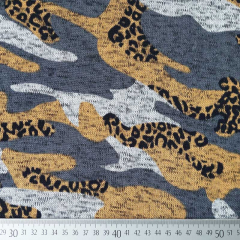 Strickstoff Camouflage flauschige Rckseite, ockergelb grau