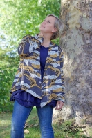Strickstoff Camouflage angeraut, ockergelb grau