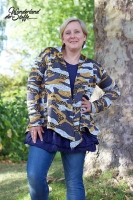 Strickstoff Camouflage angeraut, ockergelb grau