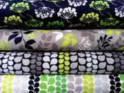 Baumwollstoff Bltter Streifen Bltter Bordre Camelot Design, wei grn dunkelblau