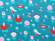 RESTSTCK 140 cm Baumwollstoff Voile Vgel & Blumen, rosa rot petrol