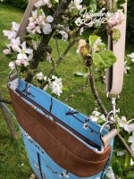 Dekostoff Kirschblten Zweige, braun rauchblau