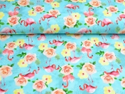RESTSTCK 158 cm Jersey Digitaldruck Flamingos Blumen Leopardenmuster, trkis