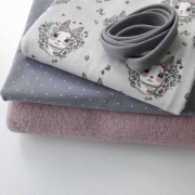 RESTST�CK 28 cm Jerseystoff Hasengesichter Blumen, rosa grau hellgrau