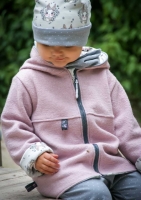 RESTST�CK 28 cm Jerseystoff Hasengesichter Blumen, rosa grau hellgrau