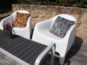 RESTST�CK 129 cm Dekosamt Velourstoff Blumen Kraniche, rot ocker