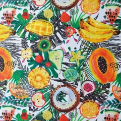 Dekostoff tropische Frchte Digitaldruck, gelb orange weiss
