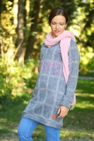 RESTSTCK 80 cm Strickstoff groes Karomuster meliert, beige rosa grau