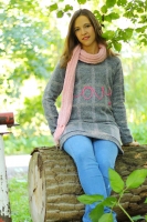 RESTSTCK 80 cm Strickstoff groes Karomuster meliert, beige rosa grau