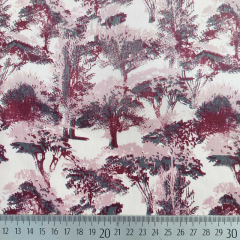 Baumwollstoff Baumwollsatin B�ume, bordeaux rosa