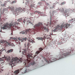 Baumwollstoff Baumwollsatin B�ume, bordeaux rosa