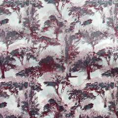 Baumwollstoff Baumwollsatin B�ume, bordeaux rosa