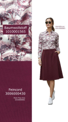 Baumwollstoff Baumwollsatin B�ume, bordeaux rosa