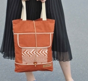 Dekostoff Leinenlook Zickzack grafisches Muster , terracotta