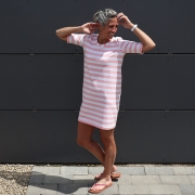 RESTSTCK 72 cm Sweat Stoff French Terry Streifen 2,4 cm, wei lachsrosa