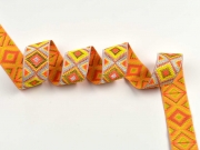 Jacquardband Ethnomuster Rauten 25 mm, grau orange khaki