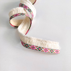 Fransenband Ethno 25mm Baumwolle, pink grn ecrue
