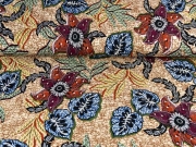 RESTSTCK 74 cm Viskosejersey exotische Blumen, blau terracota beige