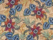 RESTSTCK 74 cm Viskosejersey exotische Blumen, blau terracota beige