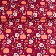 Baumwollstoff pfel Blumen, rosa weinrot