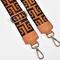 Taschengurt Taschenriemen Labyrinth Muster 5 cm, schwarz zimtbraun, zimt Leder, silber