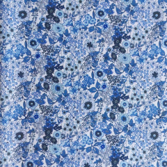 Baumwollstoff kleine Blumen Silky Cotton, blau wei