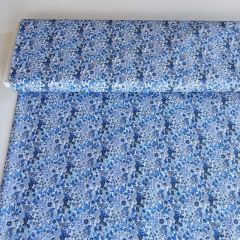 Baumwollstoff kleine Blumen Silky Cotton, blau wei