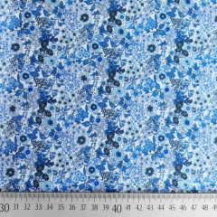 Baumwollstoff kleine Blumen Silky Cotton, blau wei