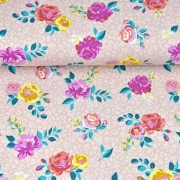 Jerseystoff Blumen Leomuster, altrosa