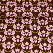 Viskose Stoff Blumen Glitzer Lurex, rosa dunkelbraun