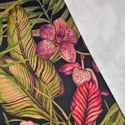 Dekosamt Velourstoff tropische Blumen Bltter, grn beere schwarz
