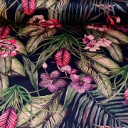 Dekosamt Velourstoff tropische Blumen Bltter, grn beere schwarz