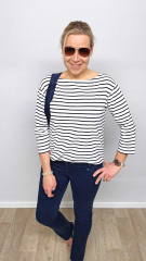 Sweatstoff French Terry Streifen, dunkelblau cremewei