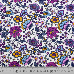 Baumwollstoff Blumen Ranken, beere blau cremeweiss