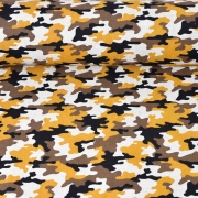 Dekostoff Camouflage Leinenlook, ockergelb braun schwarz