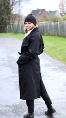 Baumwoll Twill Trenchcoat Stoff Stretch, schwarz