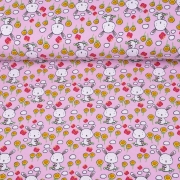 Jerseystoff Hasen Blumen Schmetterlinge, rosa