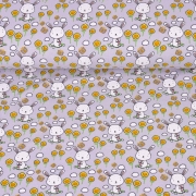 Jerseystoff Hasen Blumen Schmetterlinge, hellgrau