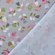 RESTSTCK 55 cm Sweatstoff French Terry Blumen Zweige Bltter, grn altrosa hellgrau