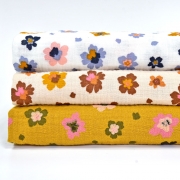 Musselin Stoff Blumen Bio-Baumwolle, pink ocker beige