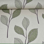 Dekostoff groe Bltter Leinen Optik, grn natur