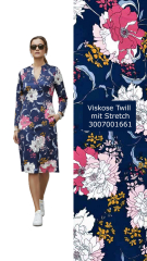 Viskose Twillstoff Blumen mit Stretch, weinrot rosa dunkelblau