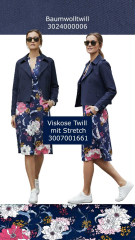 Viskose Twillstoff Blumen mit Stretch, weinrot rosa dunkelblau