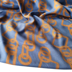 Viskose Stoff Blusenstoff Ringe Quadrate, terracotta braun jeansblau