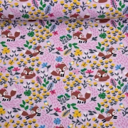 Jerseystoff Füchse Blumen, rosa