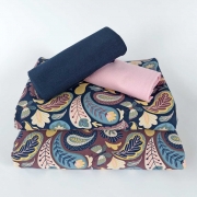 RESTSTCK 30 cm Sweatstoff French Terry Paisley, rosa gelb mattes Braun
