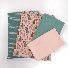 Jerseystoff Rehe Bume, dunkelmintgrn hellrosa